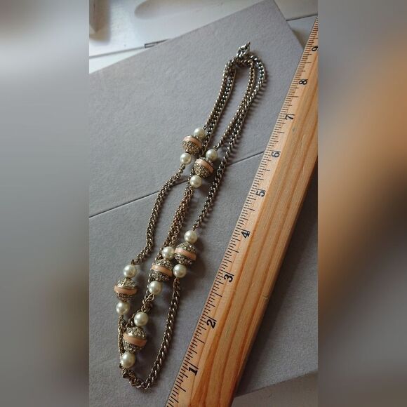 J. Crew faux pearl peach pave gold tone necklace - Picture 8 of 9